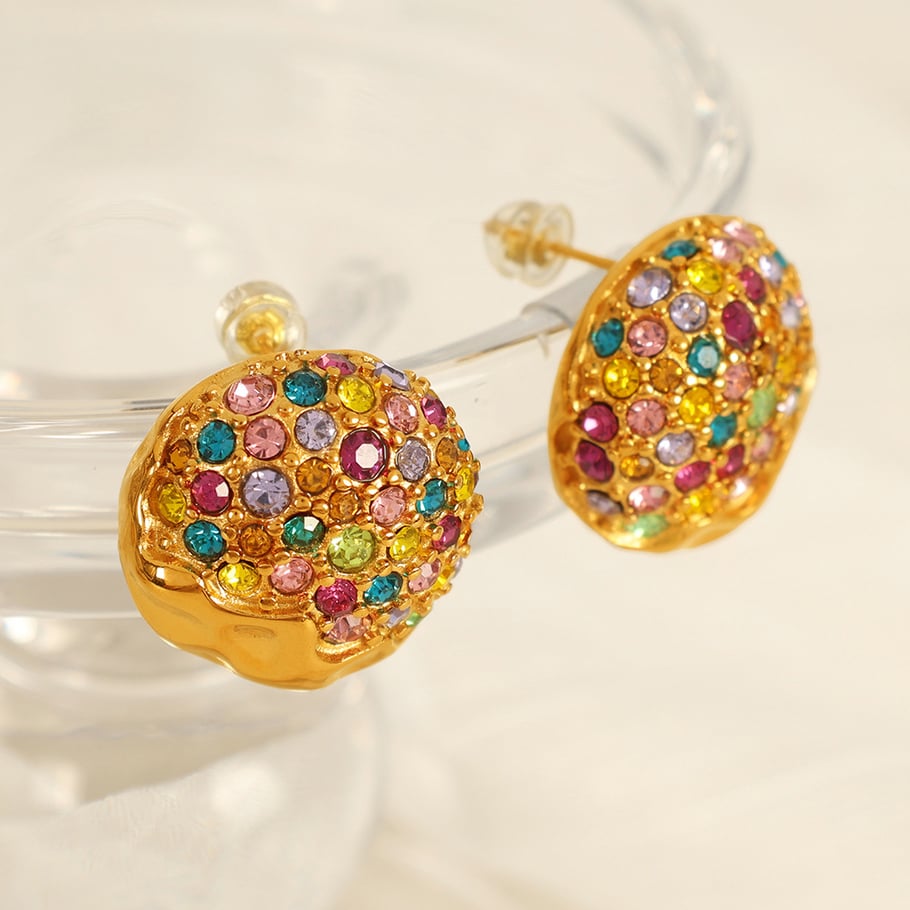 1 pair luxurious series retro geometric stainless steel  gold plated rhinestone women stud earrings 
